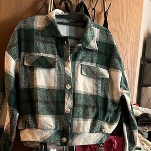 Plaid Green and White Women's Jacket